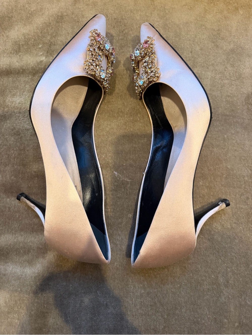 Roger Vivier Pink Satin Pointed-Toe Pumps with Crystal Buckles - Picture 3 of 6
